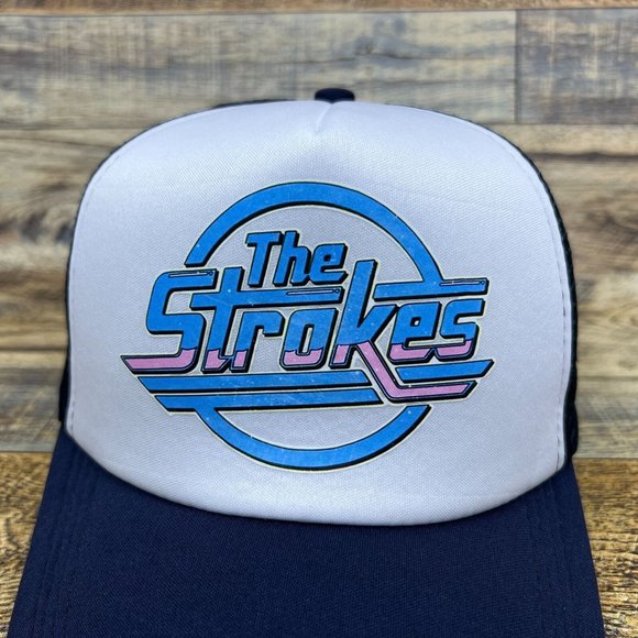 The Strokes Mens Trucker Hat Navy Snapback 90s Indie Rock Band Baseball Cap - Picture 3 of 7